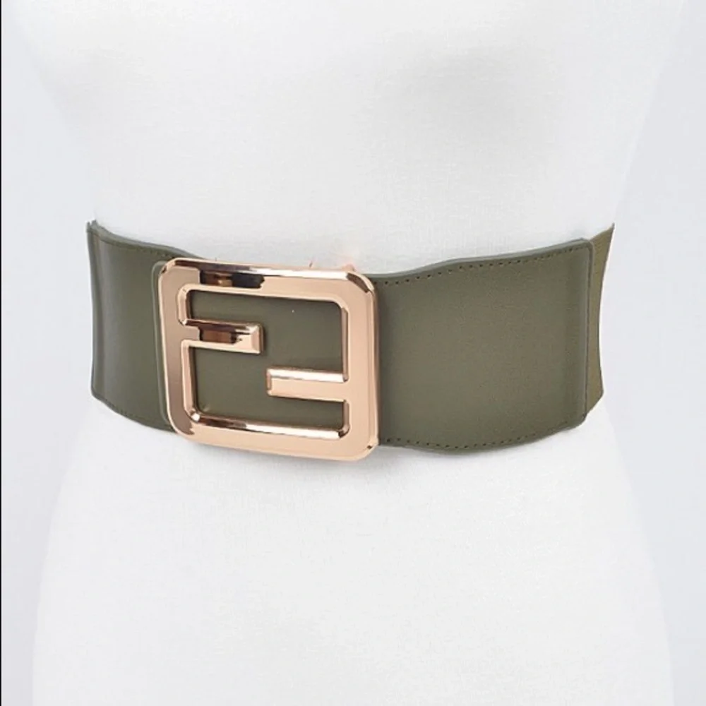 Gold Buckle Elastic Waist Statement Belt
